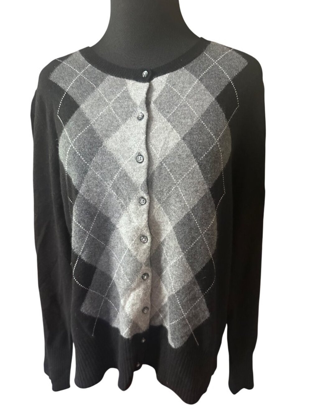 Apt 9 New with tags 100% cashmere black and gray argyle cardigan size XL